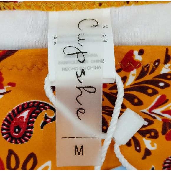 Womens Bikini Bottom Medium Orange Paisley High Waist Strappy Sides Boho Chic - Picture 2 of 9